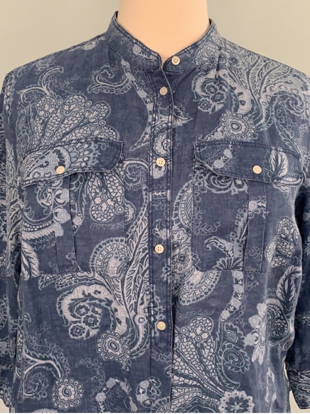 Lauren Ralph Lauren Linen Blue Denim Shirt L EUC